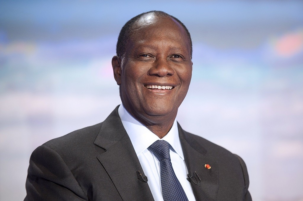 Ivory Coast President Alassane Ouattara poses on the TV set of French channel TF1 prior to an interview part of the evening news broadcast, on September 13, 2011 in Paris. AFP PHOTO POOL FRED DUFOUR