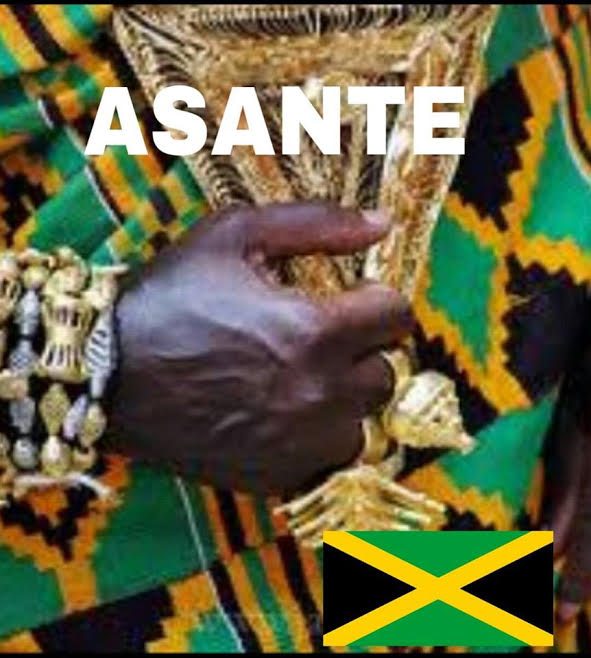 ashanti king kente and jamiacan flag