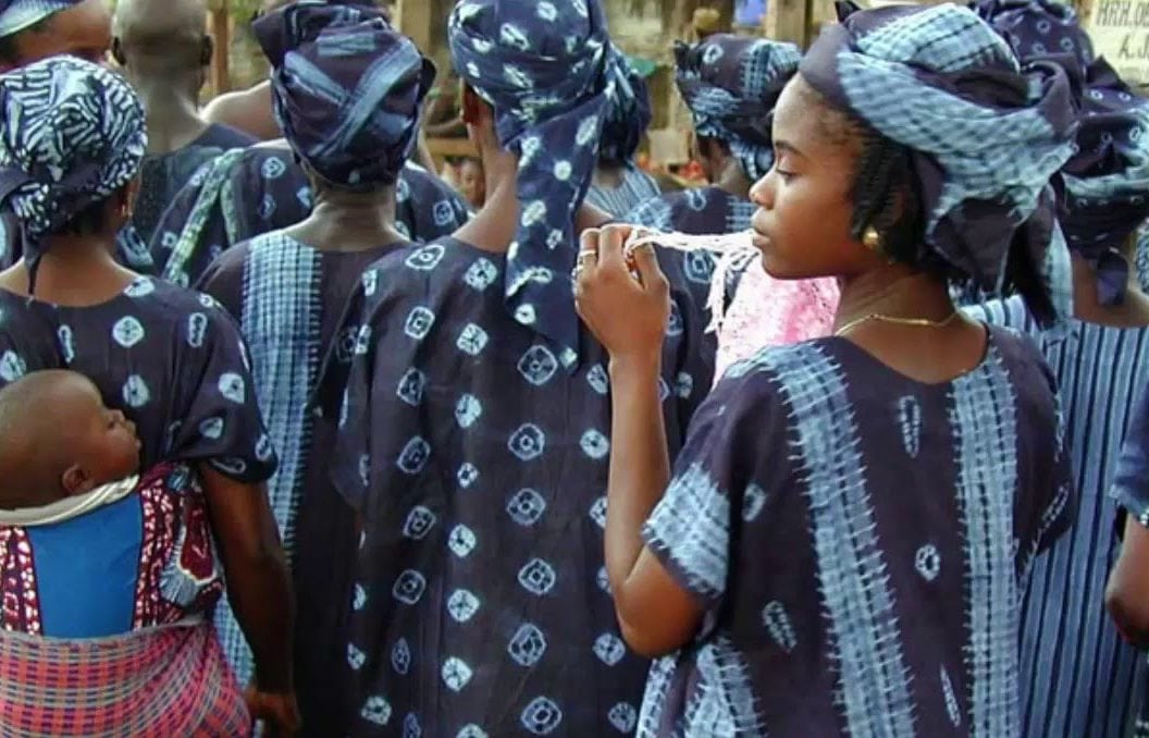 Yoruba women wearing Adire