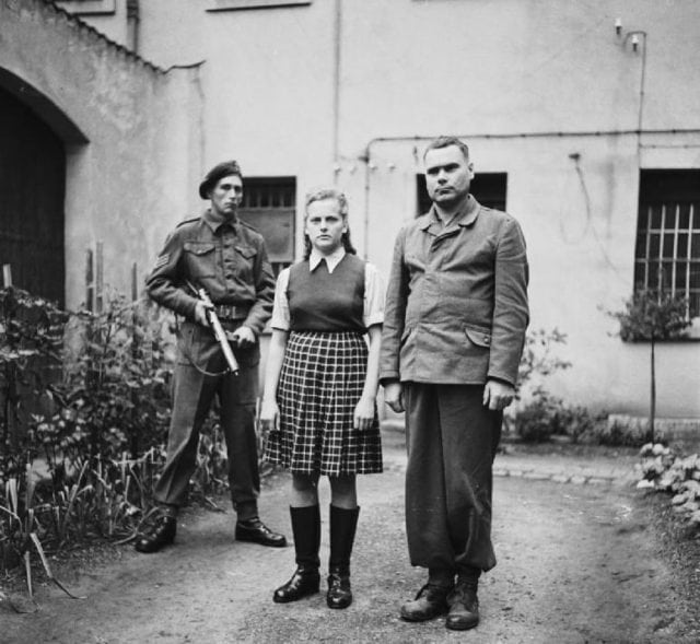Irma Grese and Josef Kramer in prison in Celle in August 1945