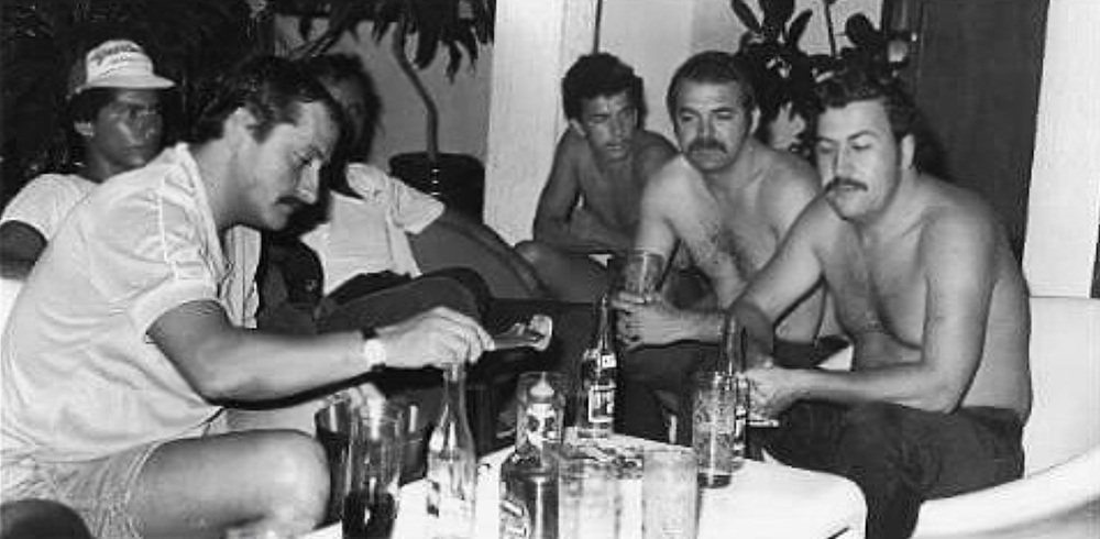 Pablo Escobar (far right) with some members of the Medellin Cartel