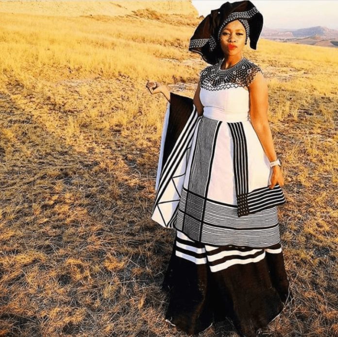 Xhosa Strapless Umbhaco Dress with Doek and Beaded Cape