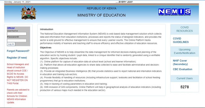 NEMIS Portal Registration